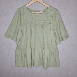 💙 Ott Sage Flowy Cotton Top Size XL Cottage Prairie Comfy Casual